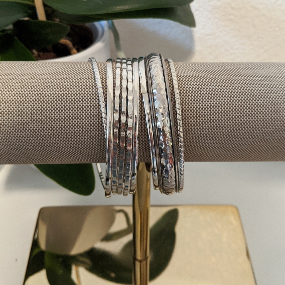 Silver Metal Fashion Stacking Bangle Bracelets